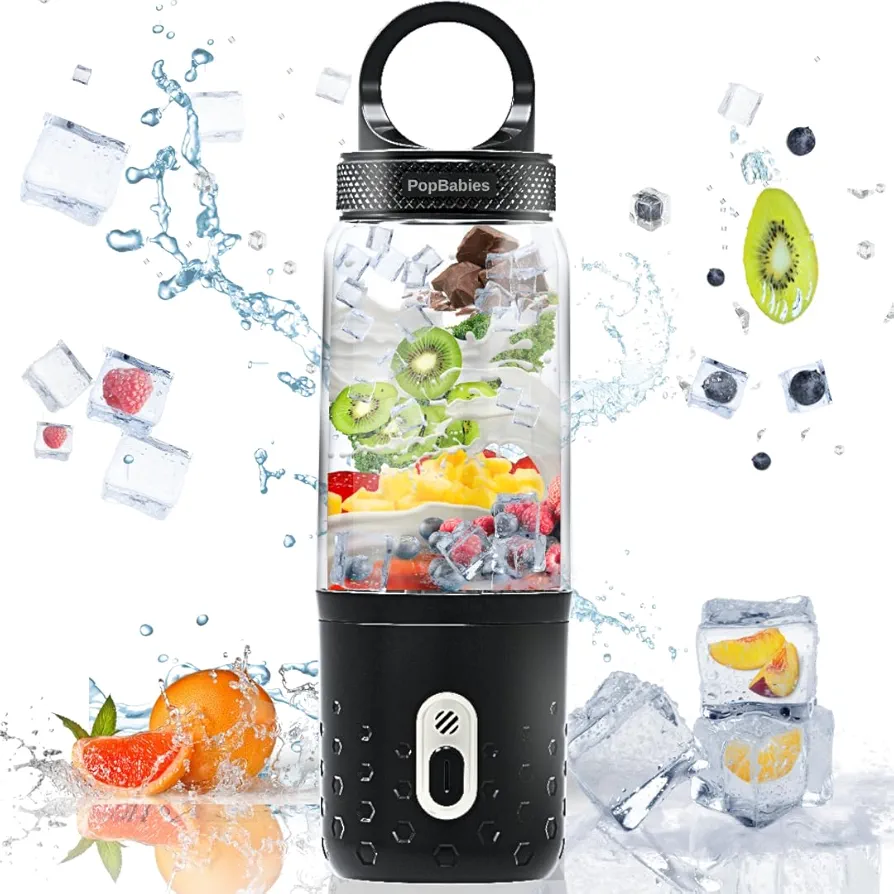Portable blender, PopBabies Blender for Shakes and Smoothies with 3 Batteries 7500mah USB Rechargeable, Bullet Proof Coffee Blender, Hot and Cold Dual Personal Blender Powerful and Durable 2nd Gen