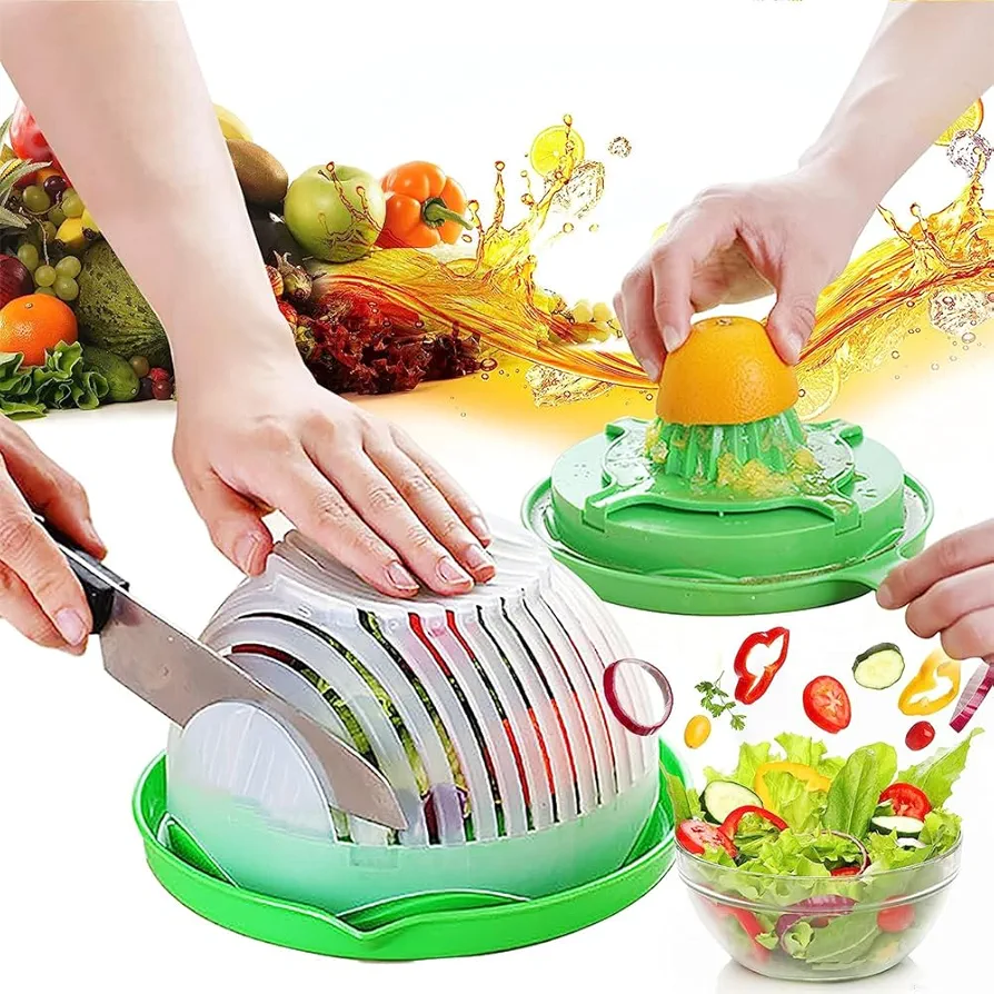 Tofern Snap-on Salad Cutter Bowl and Juicer Vegetable Chopper and Cutter Salad Instant Salad Maker Multifunctional Fruit Salad Chopper