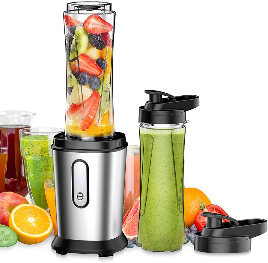 300W Electric Smoothie Blender, Mini Blender with 2 Portable 20oz Tritan Bottles, BPA-Free Smoothie Blender with 4 Stainless Steel Blades, Smoothie Blender for Baby Milkshake