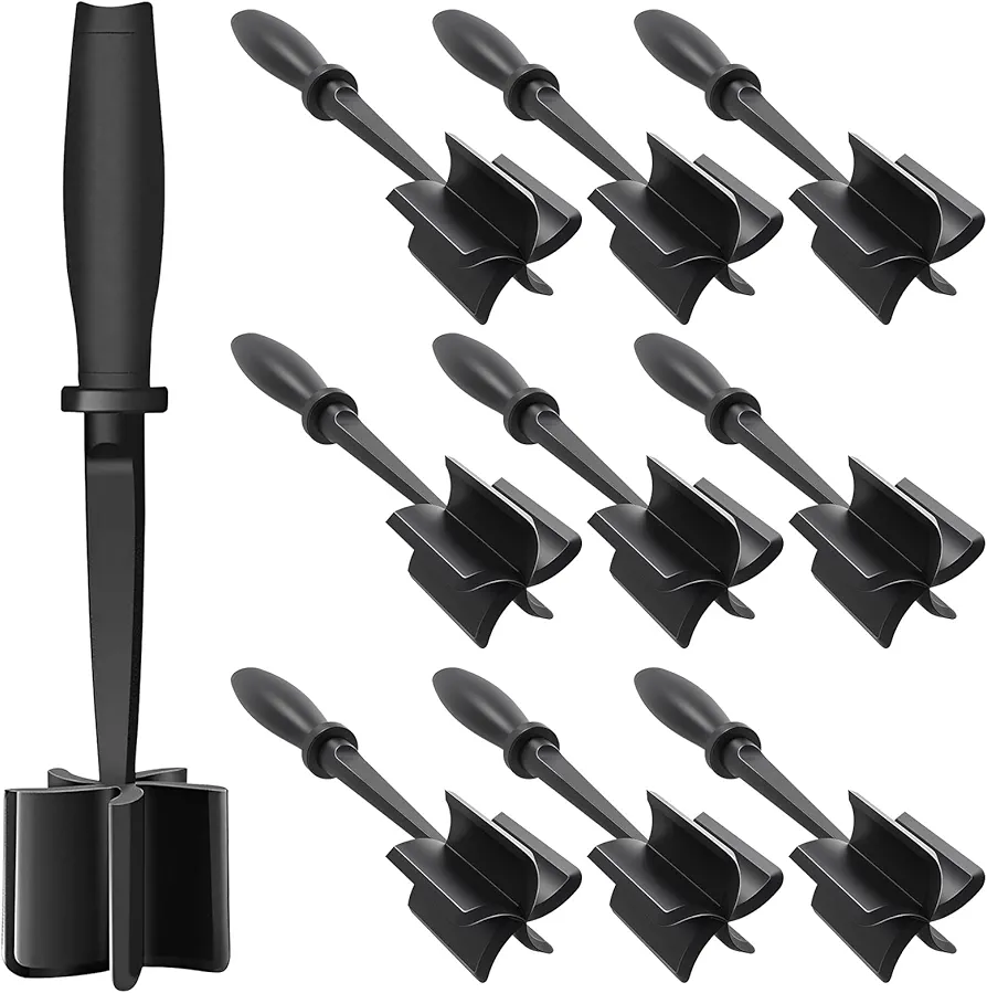 Meat Chopper with Non-Slip Handle Nylon Meat Masher Heat Resistant Meat Chopper Multifunctional Hamburger Chopper Beef Masher Non Stick Mix Chopper for Home Kitchen (Black 10)