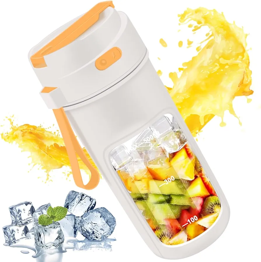 Portable Blender, Personal Blender for Shakes and Smoothies, Updated 10 Blades 500ml large Capacity Smoothie Blender and USB Rechargeable with Straw for Travel,Office and Gym…