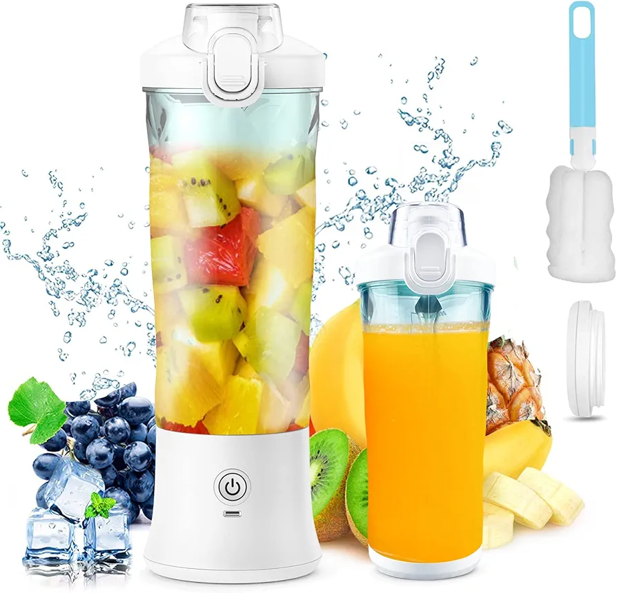 Portable Blender,Personal Blender for Shakes and Smoothies USB Rechargeable with 6 Blades 20 Oz Mini Blender,for Office, Gym, Kitchen Travel(White)