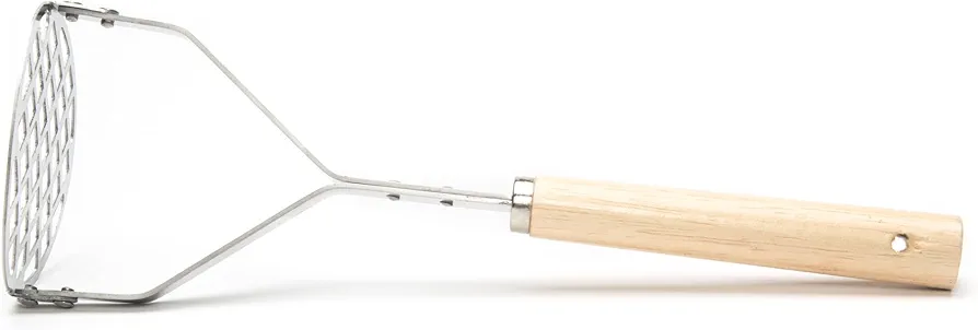 Fox Run Manual Potato, 10" Wood Handle Masher, Metallic