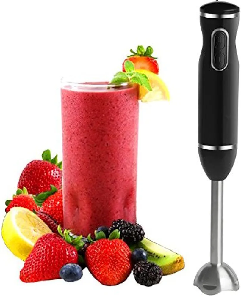 Moss & Stone Hand Blender With Egg Whisk, Powerful 300-Watt Stick Blender, Hand Mixer Set Stainless Steel Shaft & Blades, Black Handheld Blender With Ergonomic Handle (Without Chopper)