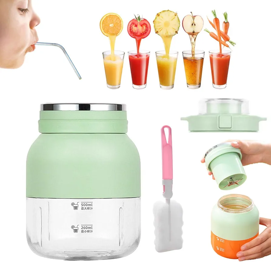 Multi-Purpose Large Capacity Juicing Bottle, Portable Large Capacity Juicer, Portable Blender Rechargeable, 800ml Capacity, Easy To Clean Cordless Portable Juicer, With 2 Cup Lid (Green), 1