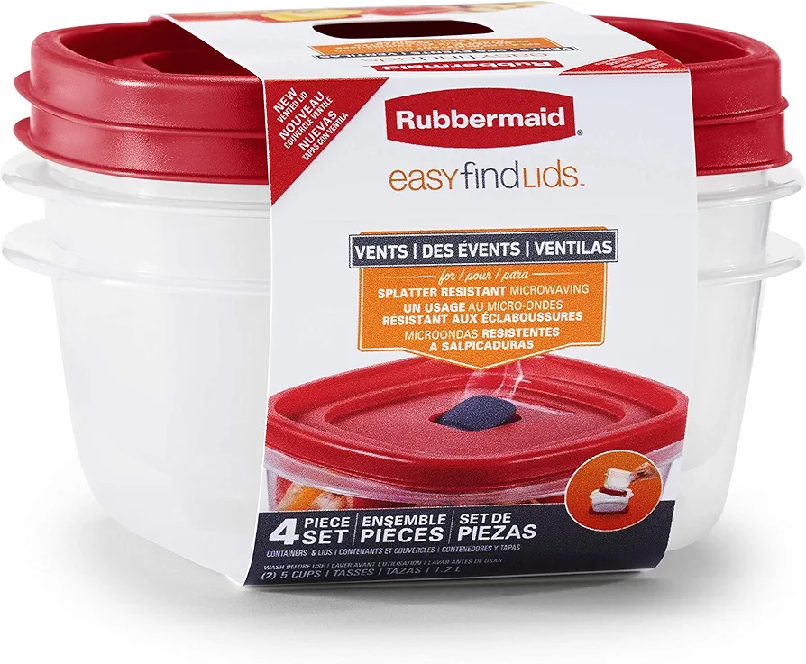 Rubbermaid Easy Find Vented Lids Food Storage Containers, 5-Cup 2Pk, red