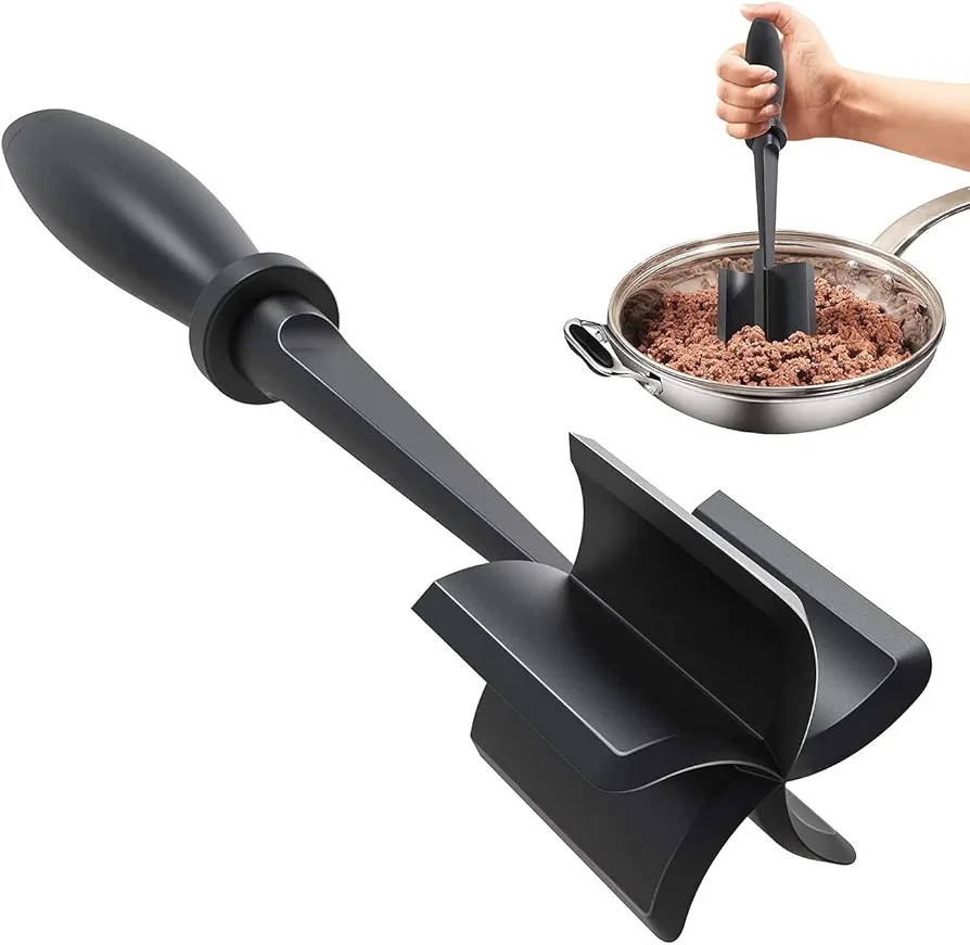 Meat Chopper, Hamburger Chopper Beef Masher Potato Masher Multifunctional Heat Resistant Masher Meat Masher Tool Beef Chopper Tool Non-scratch Utensils, Black