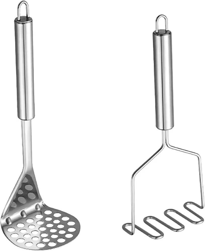 Potato Masher, 2 Pcs Stainless Steel Line Type and Hole Type Kitchen Tools for Vegetables, Meat and Potatos (2)