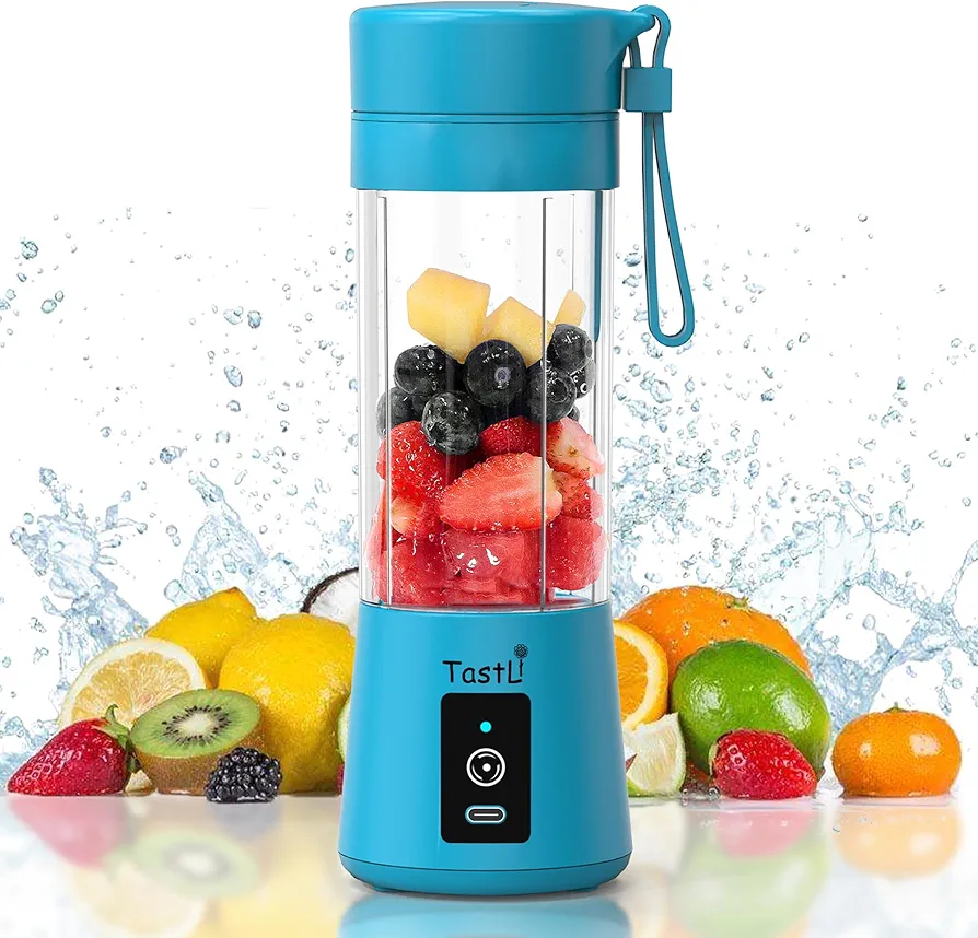 Portable Blender for shakes and smoothies, Cordless Personal Mini 13oz compact Blender Bottle, Travel Electric Juicer Cup, USB Rechargeable Mixer for Fruit Juice Protein mixes (Sky blue)