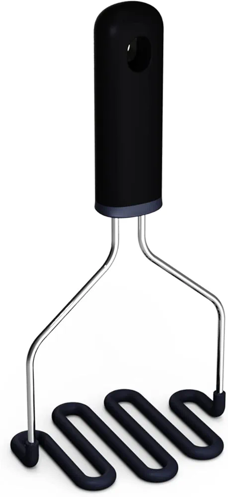 KITCHENDAO Non-Scratch Potato Masher, Heavy Duty 18/8 Stainless Steel Wrapped In Premium Silicone, Soft Touch Handle, Versatile Masher Hand Tool & Potato Smasher, Gift for Christmas-Black