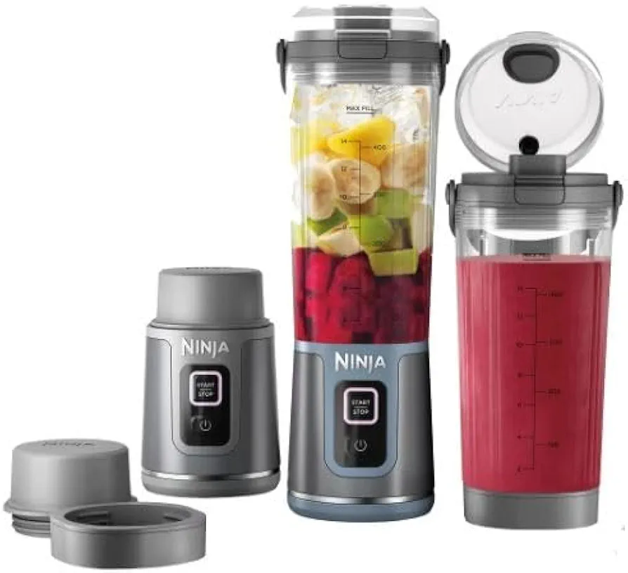 Ninja Blast Portable Blender, 2 Power base. Cordless, 2-18oz. Vessel, Personal Blender-for Shakes & Smoothies, BPA Free,Most Compact Blender, Leakproof-Lid & Sip Spout, USB-C Rechargeable 2-pack