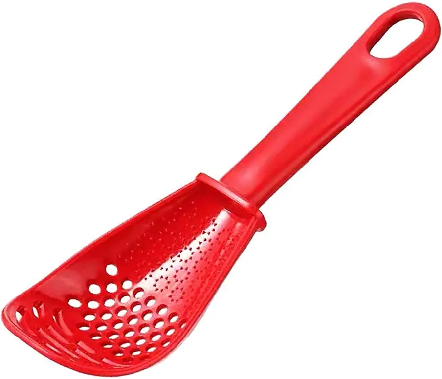Kitchen Multifunctional Potato Masher, Grinding Spoon Masher Kitchen Tool, Drainage Spoon Ginger And Garlic Spoon, Household Potato Smasher (Color : Red)