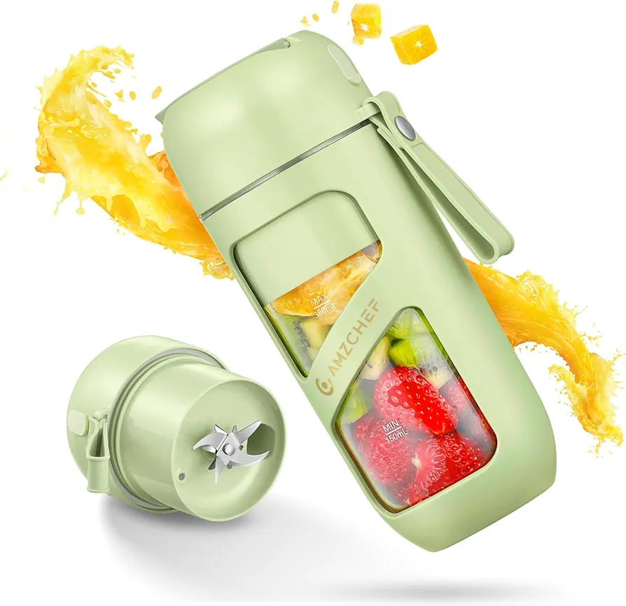 AMZCHEF Portable Blender, Strong Cutting Power with 10-Blade, Hiking, Dishwasher Safe Parts, Type-C Rechargeable, Vacuum Personal Size Blender for Shakes and Smoothies, BPA free, for Sports, Travel