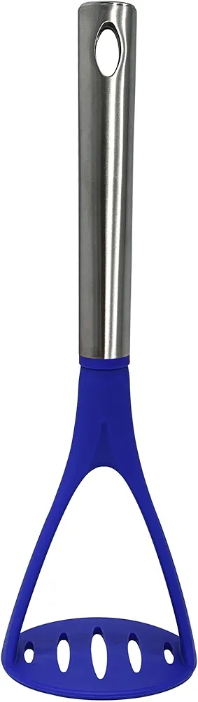 Potato Masher, Strong Stainless Steel Handle with Heavy Duty Plastic Base, 11.5 Inch Blue Mashed Potatos Masher, Hand Smasher for Vegtables