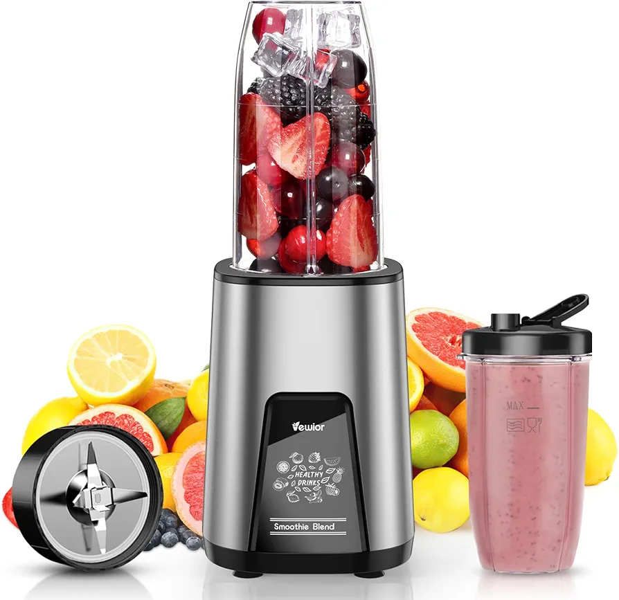 VEWIOR 900W Smoothie Blender for Shakes and Smoothies, Blenders for Kitchen, Protein Drinks, Personal Blender with 2 * 22Oz Smoothie Cups with Lids