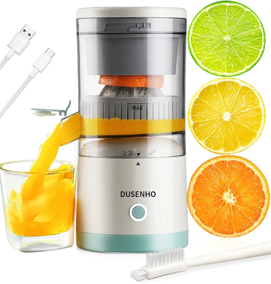 Citrus Juicer Machines Rechargeable - Portable Juicer with USB and Cleaning Brush for Orange, Lemon, Grapefruit