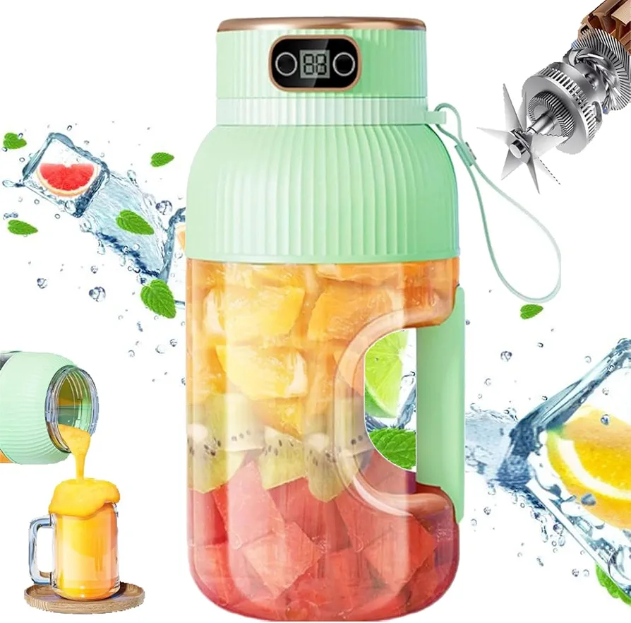 2024 New Multifunctional Portable Juicer Cup with Digital Display, 42 Oz Portable Juicer Cup, Juice Cup Blender Portable Juicer Blender, Multifunctional Travel Cup for Shakes & Smoothies (Green)