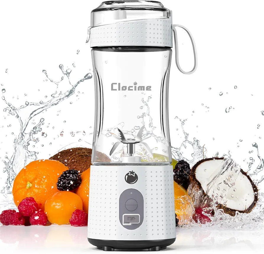 Portable Blender for Furit Juices, Smoothies and Milk Shakes, Personal Size Blender, BPA Free, Cordless, USB-C Rechargeable, Travel Cup and Lid, Easy to Clean