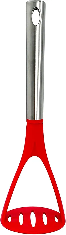 Potato Masher, Strong Stainless Steel Handle with Heavy Duty Plastic Base, 11.5 Inch Red Mashed Potatos Masher, Hand Smasher for Vegtables