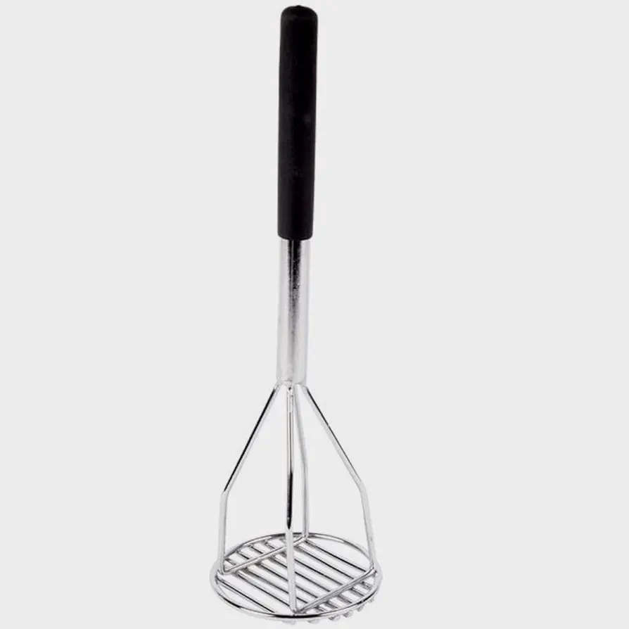 18" Chrome Plated Round-Faced Potato Masher with Soft Grip Handle Professional Potato Masher, Vegetable Masher, Cooking And Kitchen Gadget by Tezzorio