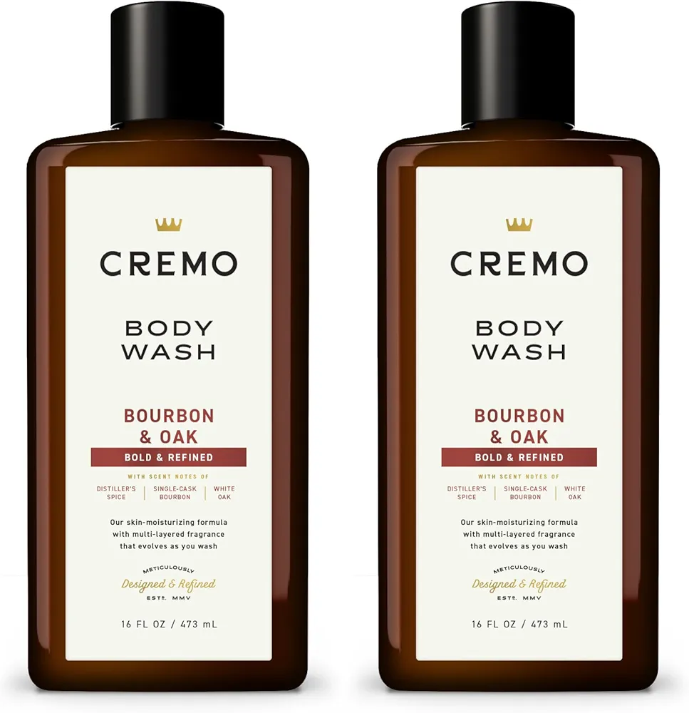 Cremo Rich-Lathering Bourbon & Oak Body Wash, A Sophisticated Blend of Distillers Spice,16 Fl Oz (2-Pack), Packaging may vary