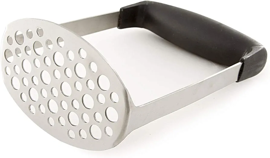 Stainless Steel Potato Masher | Heavy Duty, Wide and Ergonomic Handle, Curved Press Plate, Dishwasher Safe Potato Masher