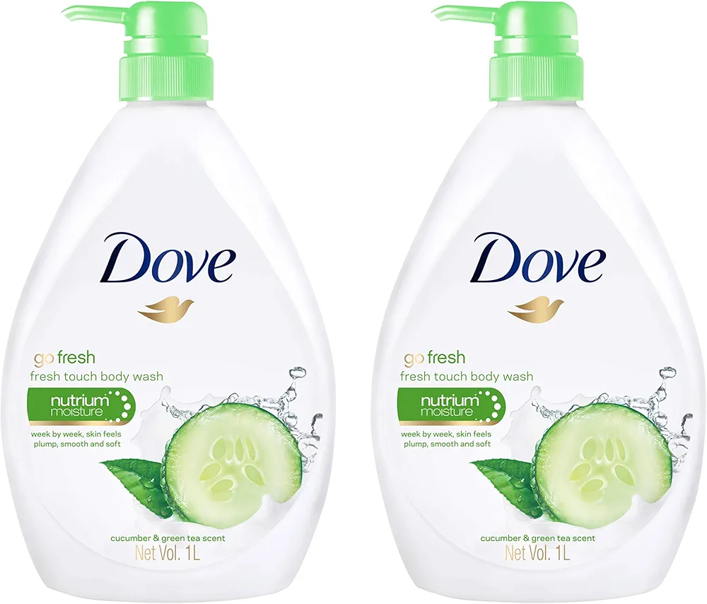 Dove Go Fresh Nourishing Body Wash, Cucumber and Green - 33.8 Fl Oz / 1L x 2 Pack