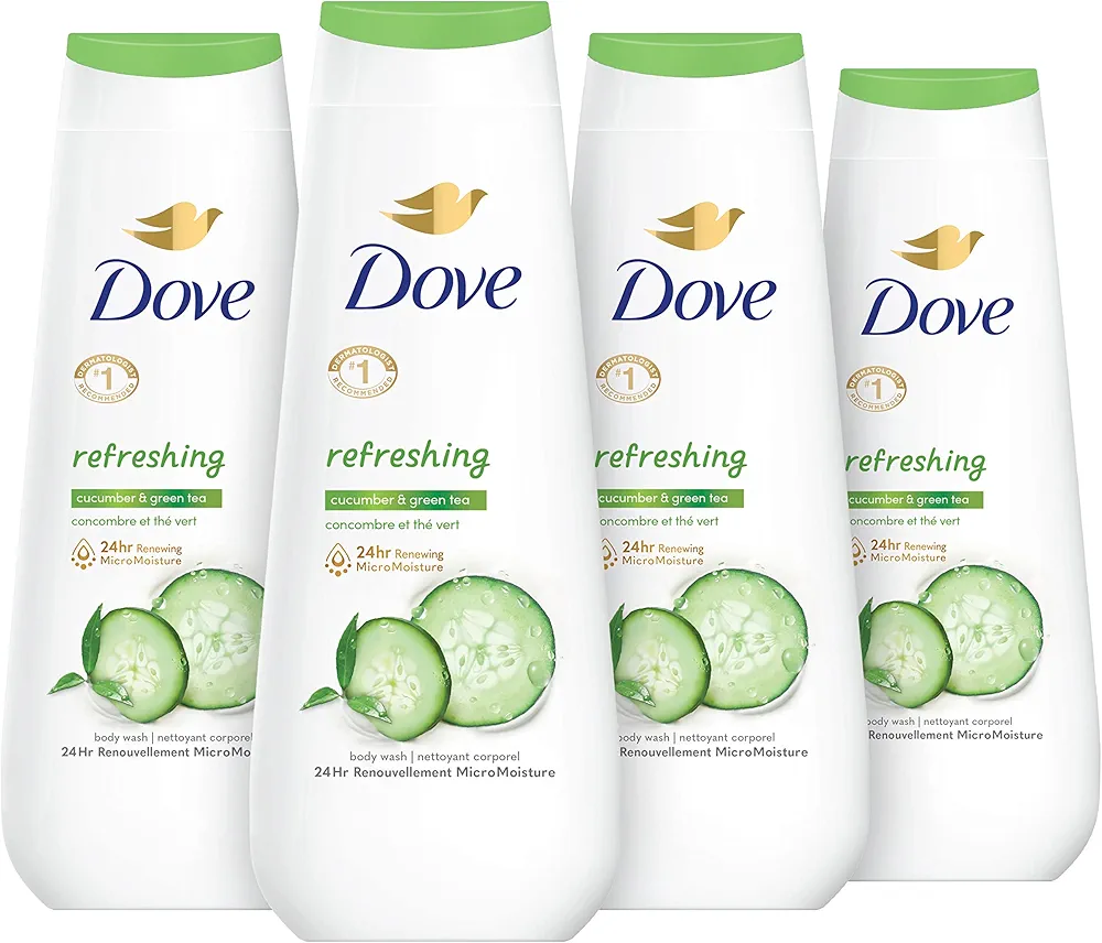 Dove Body Wash Refreshing Cucumber and Green Tea 4 Count Refreshes Skin Cleanser That Effectively Washes Away Bacteria While Nourishing Your Skin 20 oz