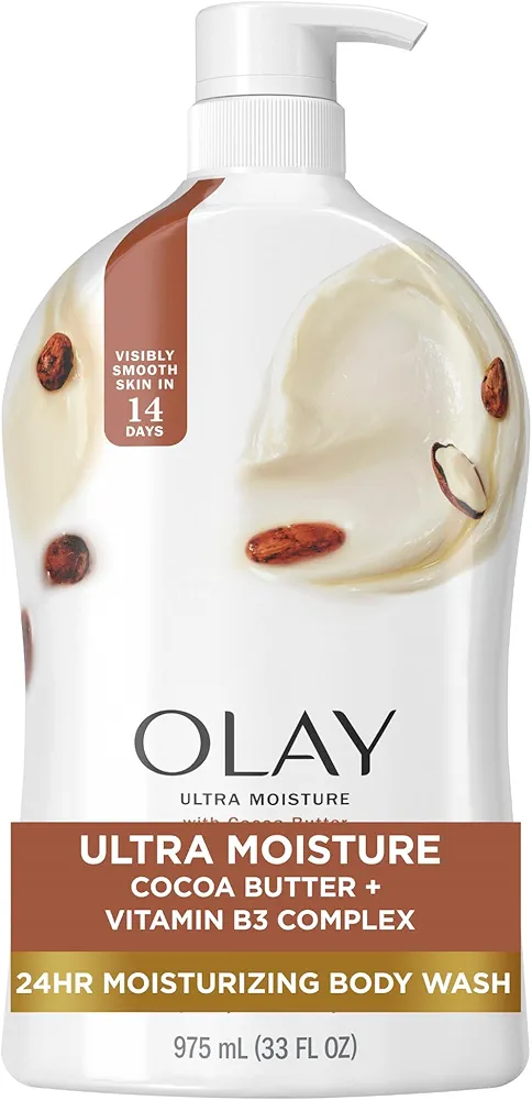 Olay Ultra Moisture Body Wash for Women, 24hr Moisturizing, Deeply Nourishes, Vitamin B3 Complex, Cocoa Butter Scent, 33 fl oz