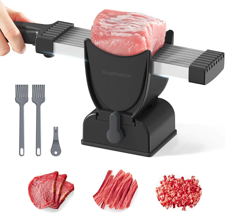 Meat Slicer Cleaver Kitchen Knife Set For Meat Slicing Shredding, Manual Fresh Meat Cutter Food Slicer For Beef Pork Mutton For Home Cooking BBQ Hot Pot (Black)