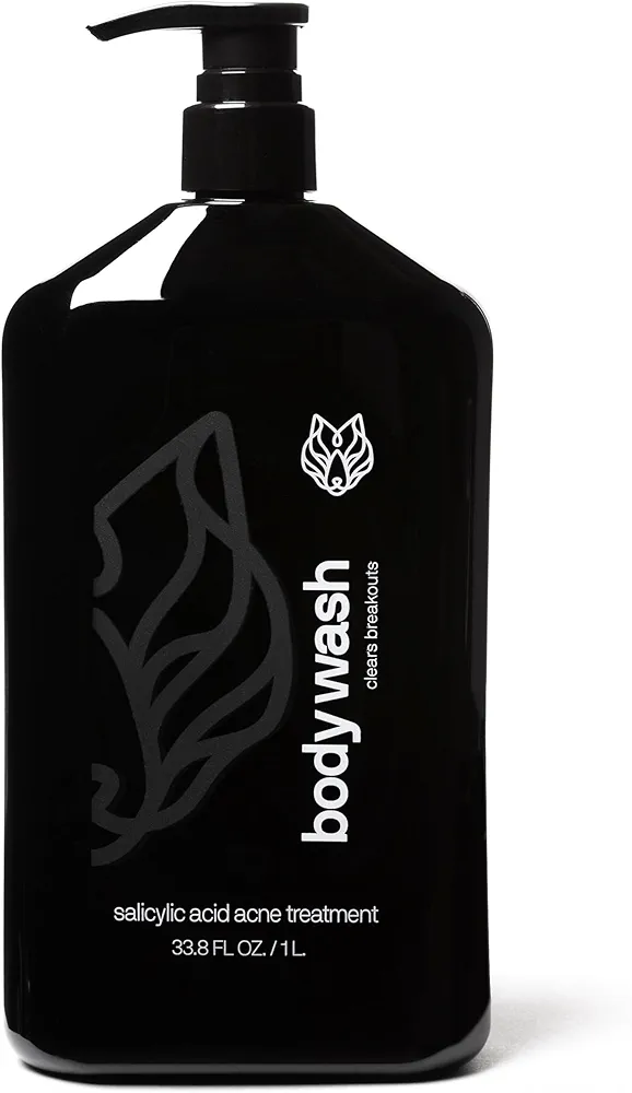 Black Wolf Charcoal Powder Body Wash for Men, 1 Liter - Charcoal Powder & Salicylic Acid Reduce Acne Breakouts & Cleanse Your Skin from Toxins & Impurities - Rich Lather for Full Coverage, Deep Clean