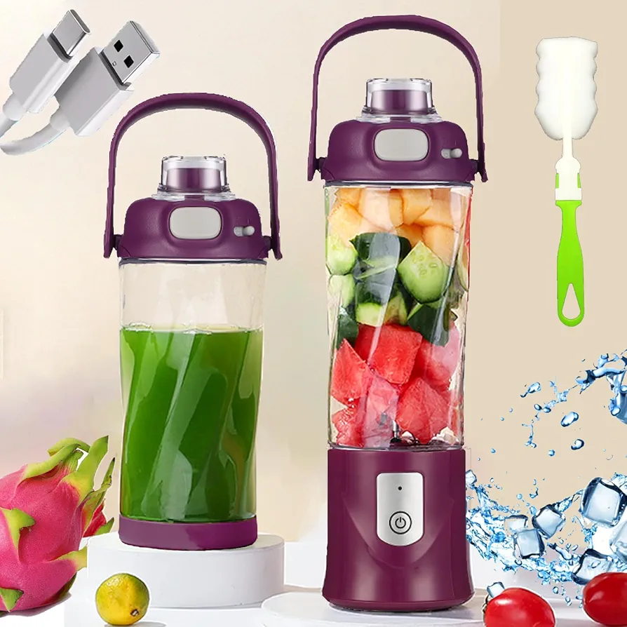 Portable Blender for Shakes and Smoothies,270 Watt Personal Size Blenders,20 oz Waterproof Blender Cup with Travel Lid,Type-C USB Rechargeable on the go Blender Mixing Machine with 6 Blades (Purple)