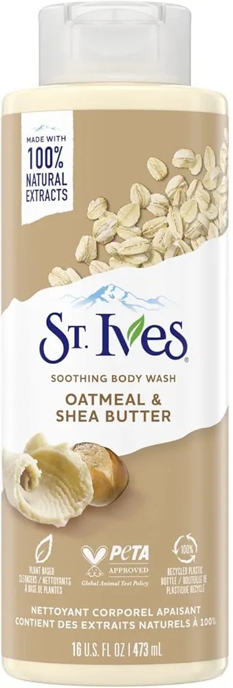 St. Ives Body Wash - Soothing Moisturizing Cleanser with Oatmeal & Shea Butter, Natural Body Wash for Sensitive Skin Made with Plant-Based Cleansers and 100% Natural Extracts, 16 Ounces
