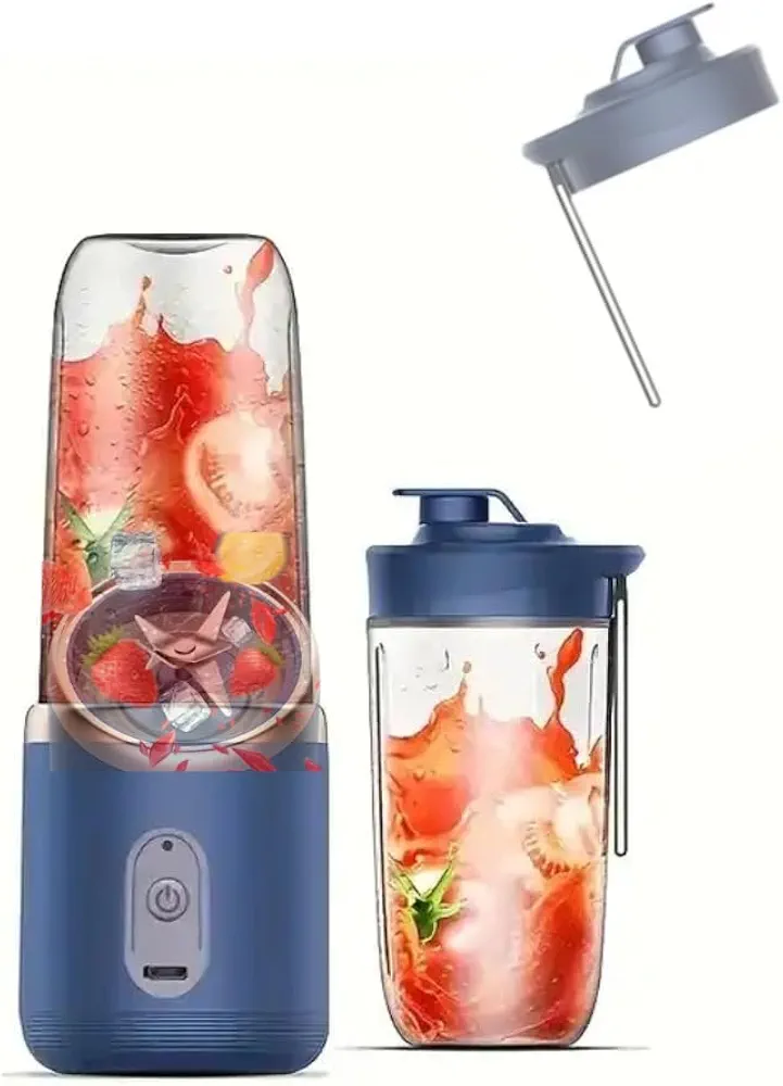 Ultimate 6 blades Portable Juicer Blender for Smoothies, Shakes, and Food Prep | USB-C Rechargeable, Cordless Design, Self-Cleaning | Ideal for Travel-gym-home-office with Cups and Spout Lids (Blue)