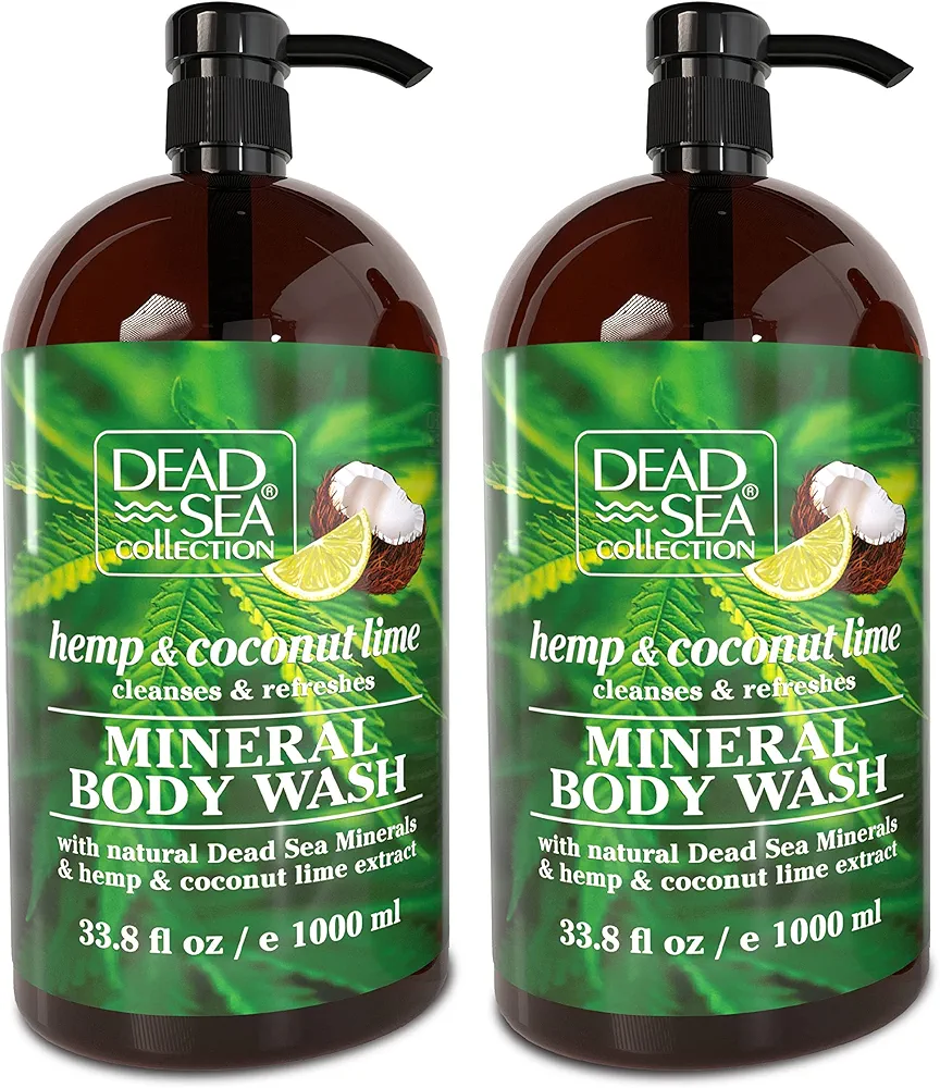 Dead Sea Collection Hemp & Coconut Lime Body Wash for Women and Men – with Pure Dead Sea Minerals - Cleanses and Moisturizes Skin - Pack of 2 (67.6 fl. oz)