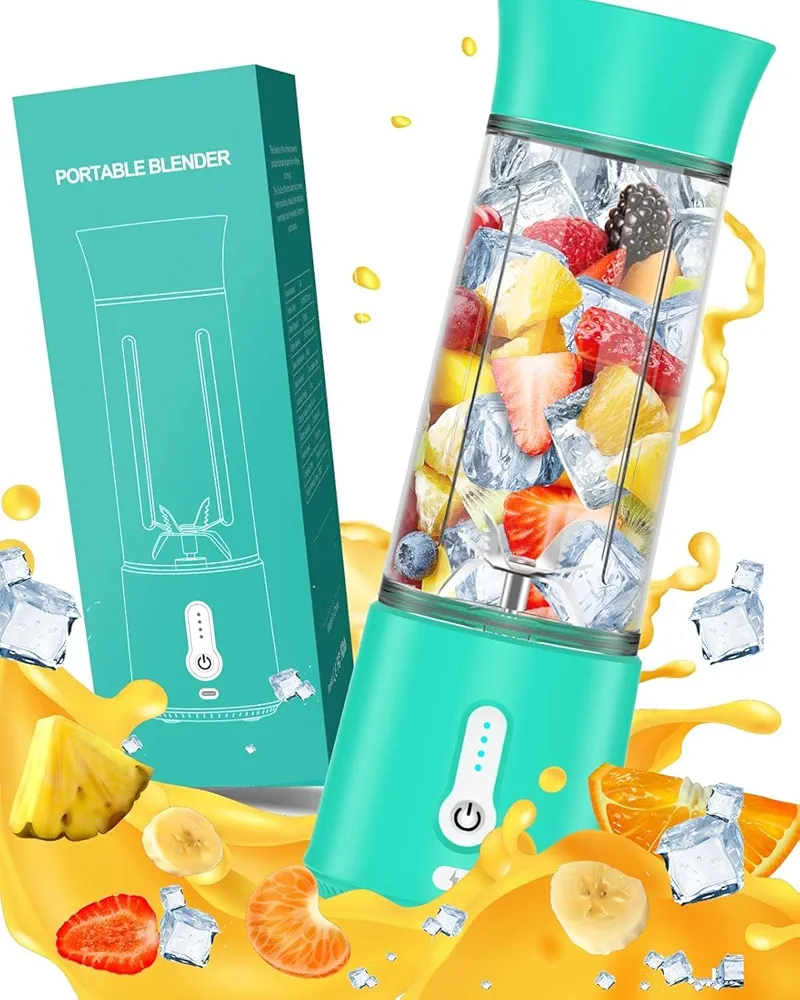 Portable Blender, Portable Blender for Shakes & Smoothies with 6 Blades, 17Oz. USB-C Rechargeable, BPA Free, Quiet Mini Travel Blender Personal Size Blender for Sports, Travel, Kitchen
