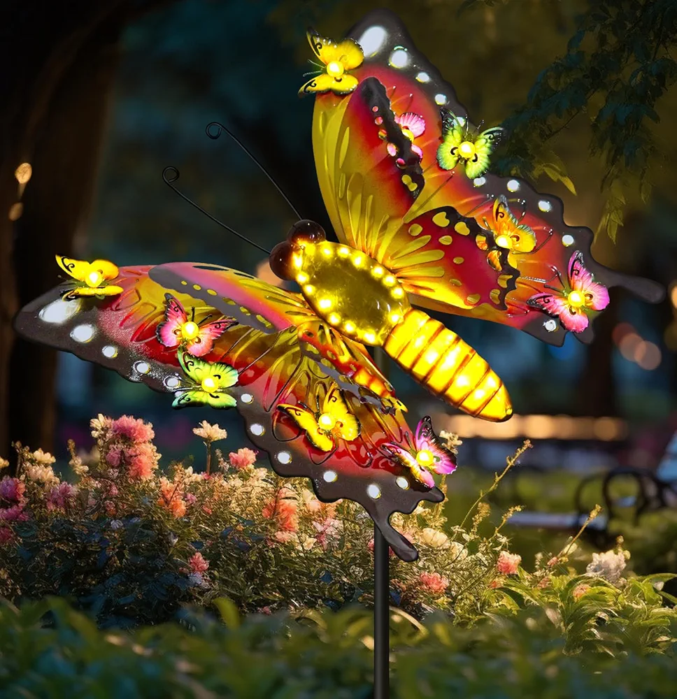 Solar Garden Lights Outdoor Decor,Metal Large 41" Solar Butterfly Garden Decor,Waterproof Butterfly Decoration Decorative Stakes Lights,Gardening Gifts for Mom Women,Fairy Accessories for Yard Lawn