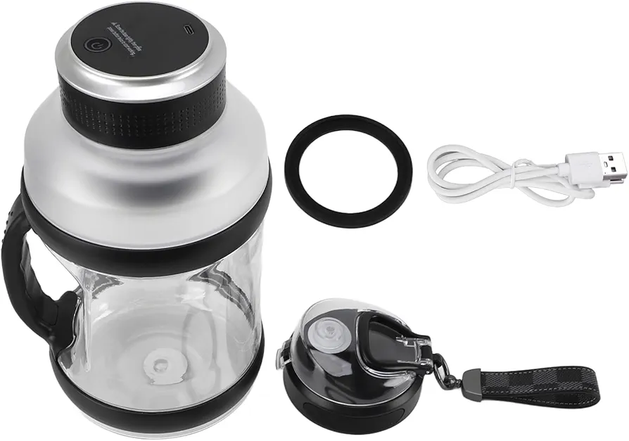 Sport Portable Blender, 2L USB C Rechargeable 4000mAh Cordless Personal Blender with Direct Drinking Lid and 6 Stainless Steel Blade for Shakes Juice, Travel Blender for Anywhere (Black)
