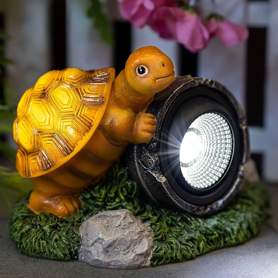 Garden Statues Turtle Outdoor Decor with Waterproof Solar Spotlight for Outside, Patio, Balcony, Yard Ornament - Unique Gifts for Women/Mom