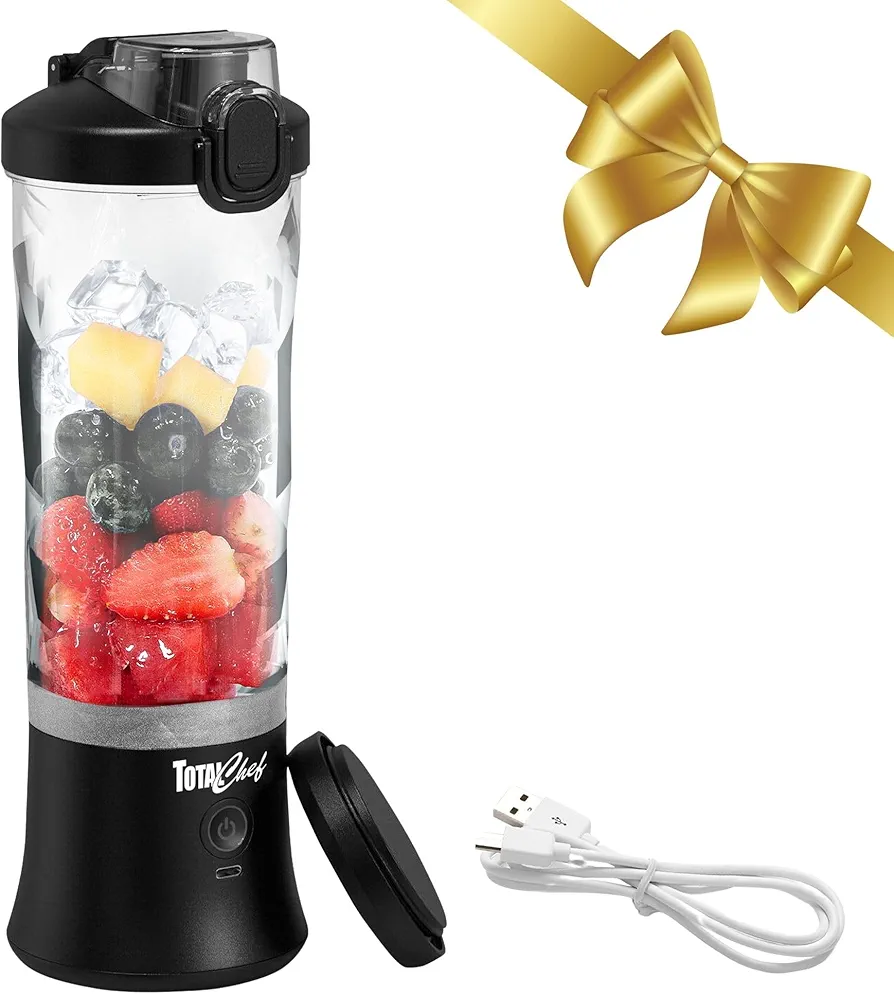Total Chef Portable Blender for Smoothie And Shake Personal Mini Juicer Type-C USB Rechargeable Leakproof Travel Lid 20 oz (600 mL) Black
