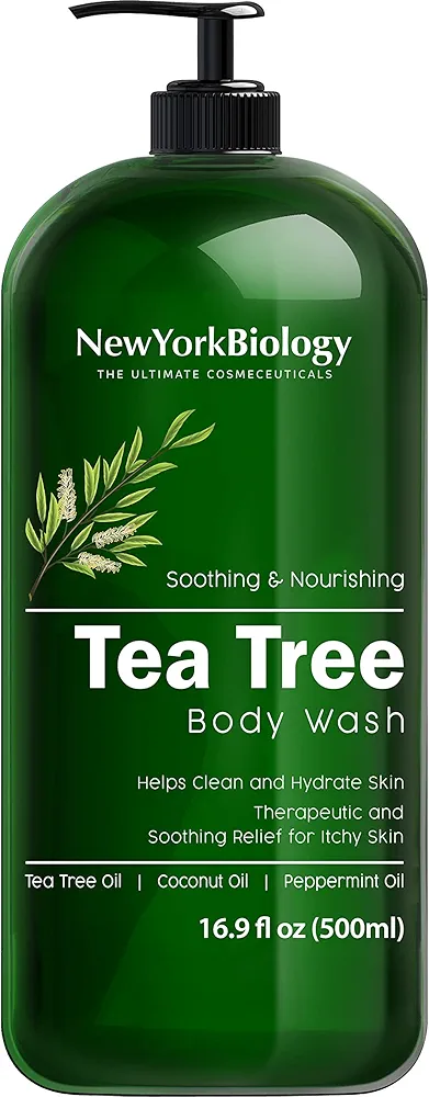 New York Biology Tea Tree Body Wash for Men and Women - Moisturizing Body Wash Helps Soothe Itchy Skin, Jock Itch, Athletes Foot, Nail Fungus, Eczema, Body Odor and Ringworm - 16.9 Fl Oz