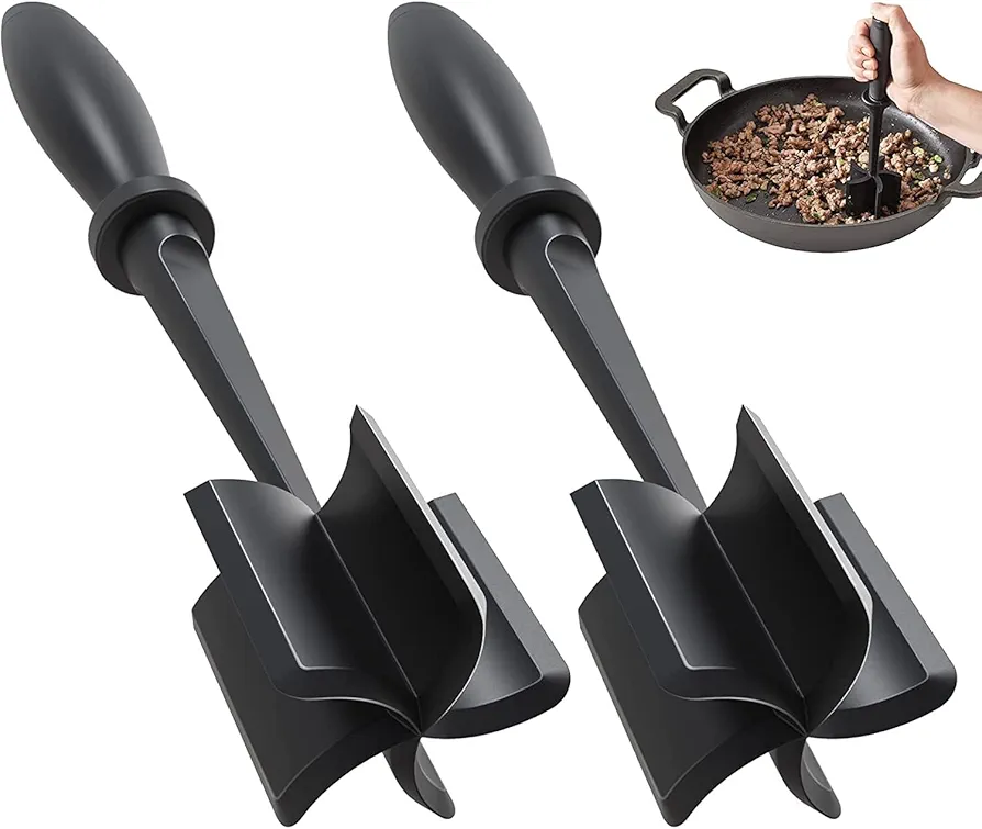 2 Pcs Meat Chopper, Upgrade Hamburger Chopper, Premium Heat Resistant Meat Masher for Hamburger Meat, Ground Beef Smasher, Nylon Meat Smasher Tool, Non Stick Mix Chopper, Hamburger Smasher