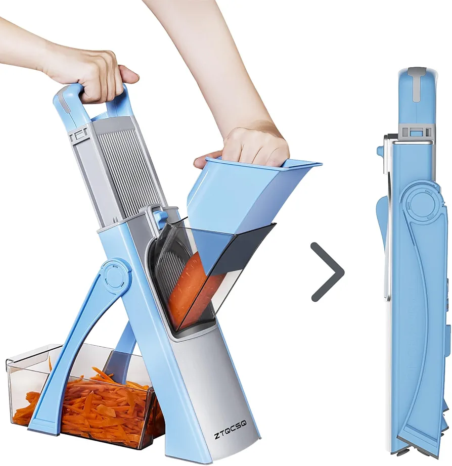 Upgraded Version All-in-1 Mandoline Slicer for Kitchen & Safe Vegetable Chopper & Adjustable Mandoline Slicer. Detachable Blade, Cut Slice, Strips, Dice, Shred and Chop, Kitchen Veggie Chopper