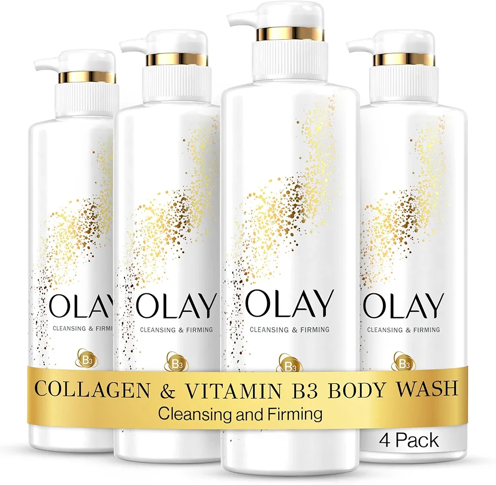 Olay Body Wash Cleansing & Firming for Women with Collagen and Vitamin B3, 20 fl oz (Pack of 4)