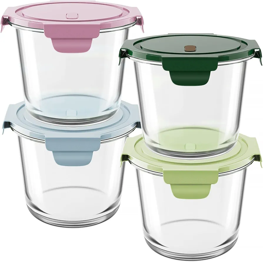 8 PCS Glass Meal Prep Containers with Lids, Airtight 3 Cup Glass Storage Containers Set, Heat-Resistant BPA-Free Glass Containers for Soup Leftover, Microwave, Dishwasher, and Freezer Safe (4 Packs)