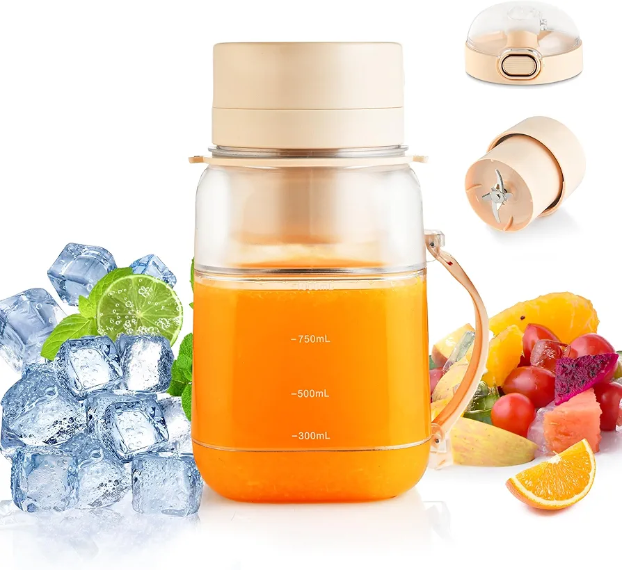 34oz Portable Blender for Shakes and Smoothies FOUSIUTIM USB Rechargeable Travel Blender Personal Size Blender with Stainless Steel Blades Juice Cup with Shoulder Strap Portable Smoothie Blender