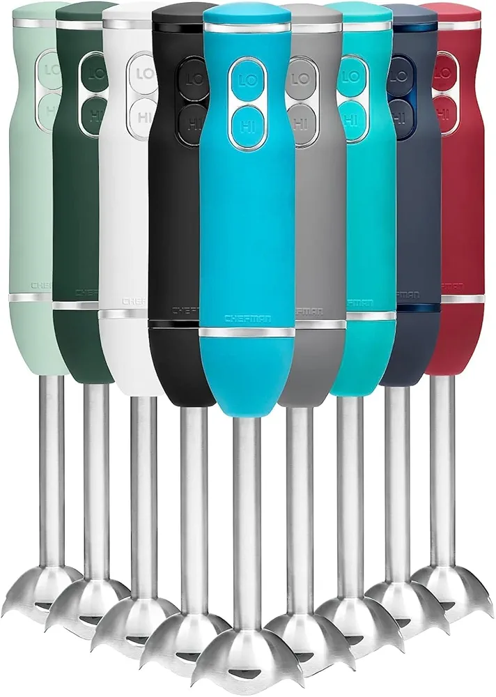 Chefman Immersion Stick Hand Blender with Stainless Steel Blades, Powerful Electric Ice Crushing 2-Speed Control Handheld Food Mixer, Purees, Smoothies, Shakes, Sauces & Soups, Sky Blue